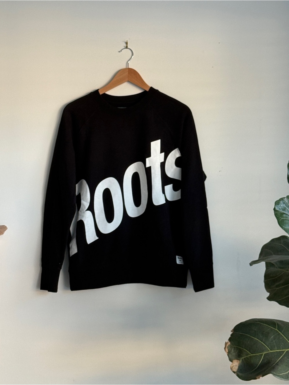 Roots Men's Black Logo Crewneck Sweater